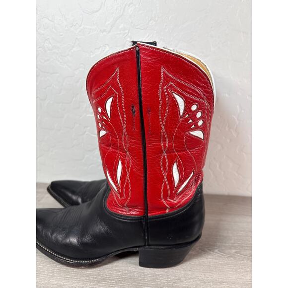 Rocketbuster Pee Wee Cowboy Boots - Womens Size 6 Black Red Inlaid EUC - Picture 2 of 11